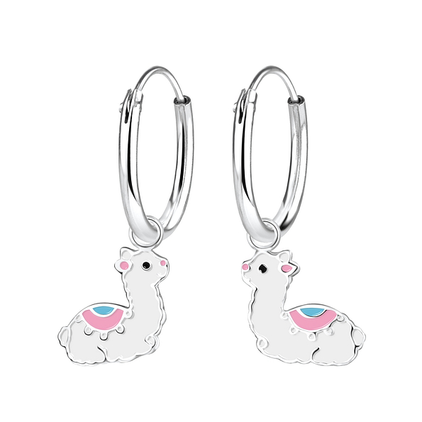 Wholesale Silver Alpaca Charm Hoop Earrings