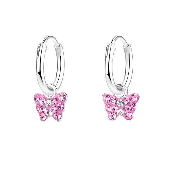 Wholesale Silver Butterfly Charm Hoop Earrings