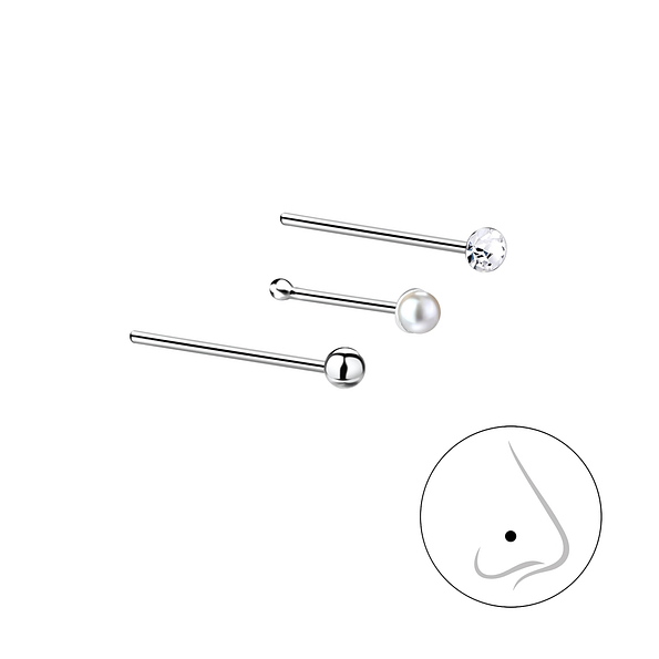 Wholesale 2mm Silver Mixed Nose Studs Set - 3 Pack