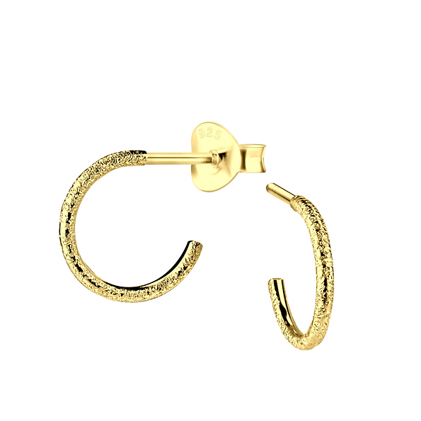 Wholesale Silver Half Hoop Stud Earrings with Diamond Dust