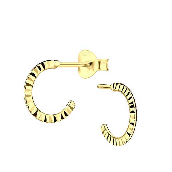Wholesale Silver Half Hoop Stud Earrings with Diamond Cut
