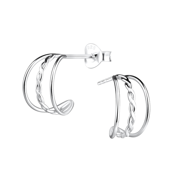 Wholesale Silver Twisted Half Hoop Stud Earrings
