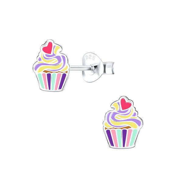 Wholesale Silver Cupcake Stud Earrings