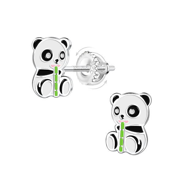 Wholesale Silver Panda Screw Back Earrings