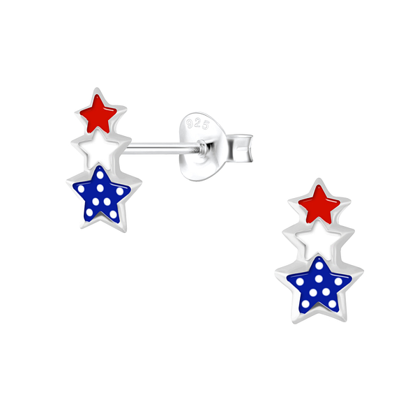 Wholesale Silver USA Star Stud Earrings