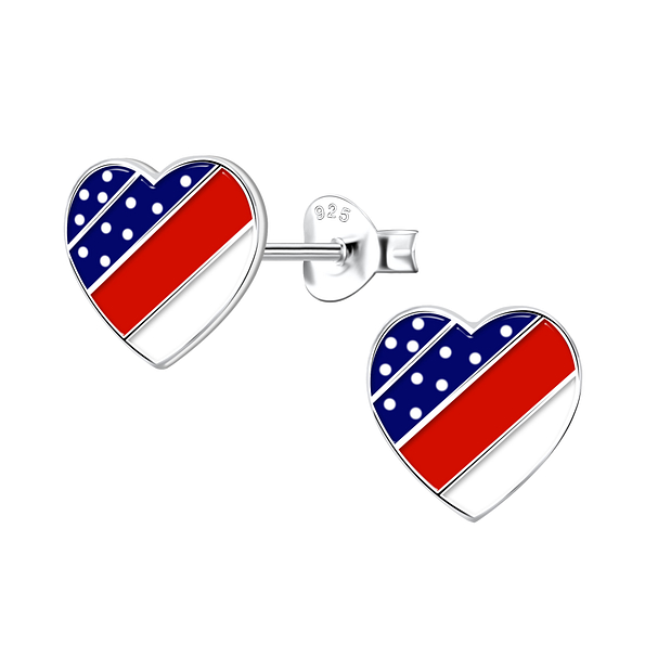 Wholesale Silver USA Heart Stud Earrings