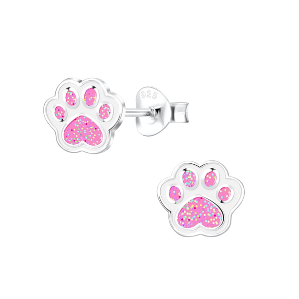 Wholesale Silver Paw Print Stud Earrings