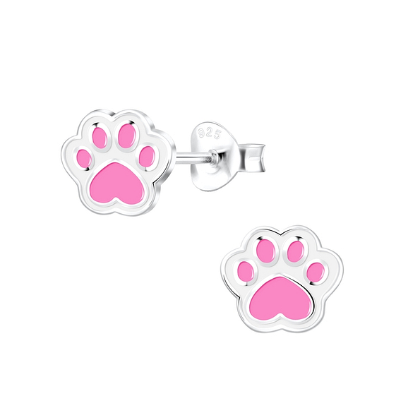 Wholesale Silver Paw Print Stud Earrings