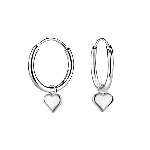 Wholesale Silver Heart Charm Hoop Earrings