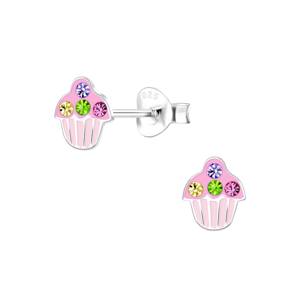 Wholesale Silver Cupcake Stud Earrings