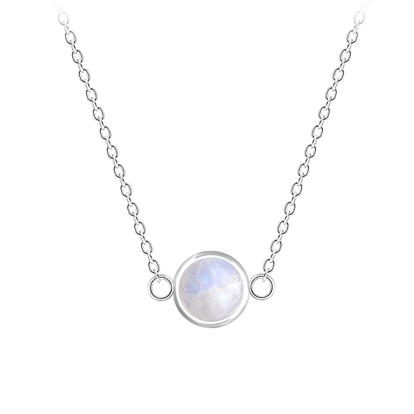 Wholesale 5mm Rainbow Moon Stone Silver Necklace