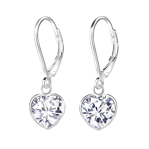 Wholesale 8mm Heart Cubic Zirconia Silver Lever Back Earrings