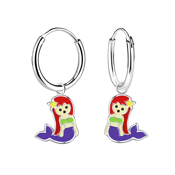 Wholesale Silver Mermaid Charm Hoop Earrings