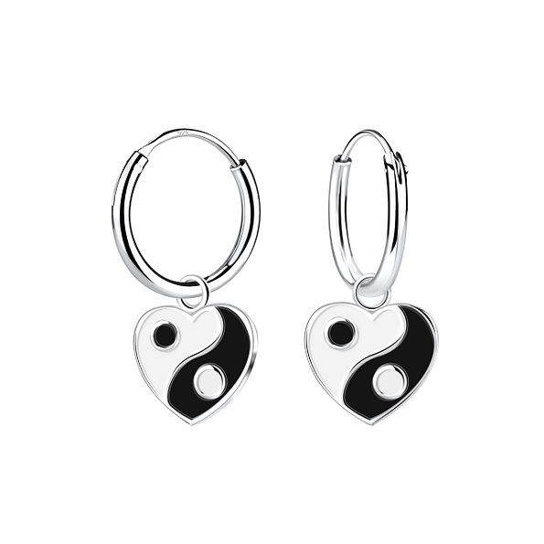 Wholesale Silver Yin Yang Heart Charm Hoop Earrings