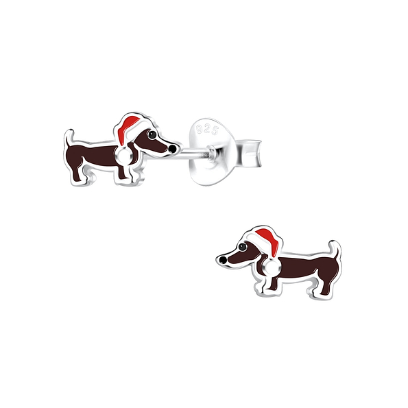 Wholesale Silver Christmas Dog Stud Earrings