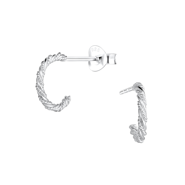 Wholesale Silver Twisted Half Hoop Stud Earrings
