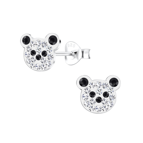 Wholesale Silver Bear Crystal Stud Earrings