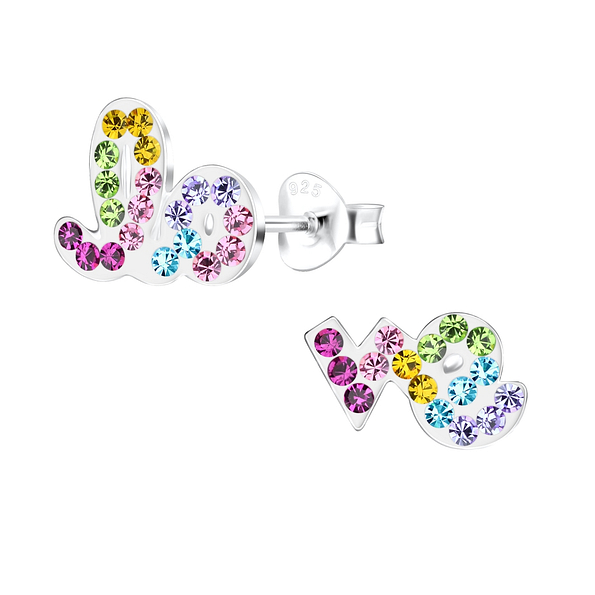 Wholesale Silver Rainbow Love Stud Earrings