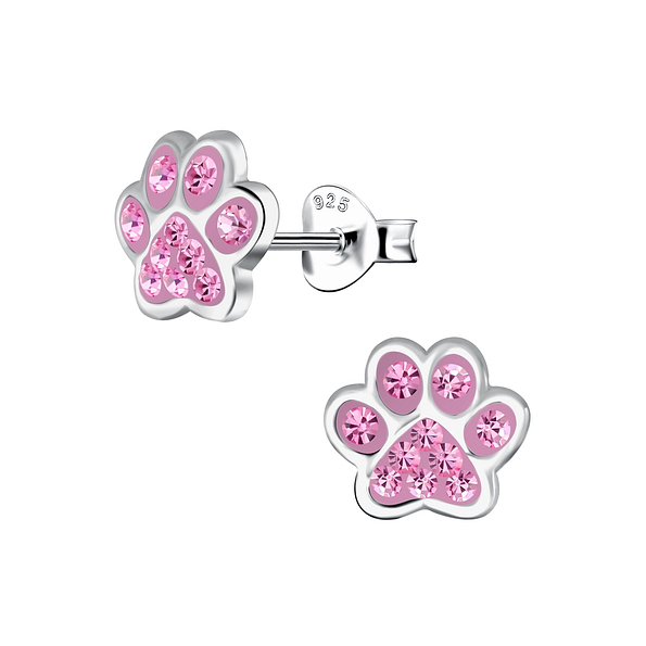 Wholesale Silver Paw Print Stud Earrings