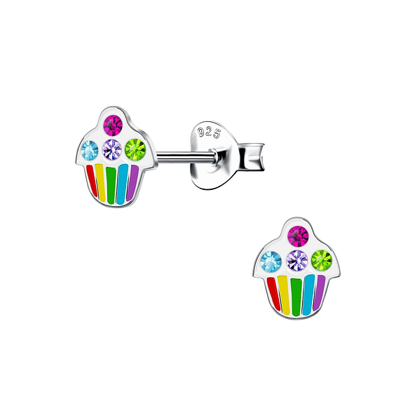 Wholesale Silver Cupcake Stud Earrings