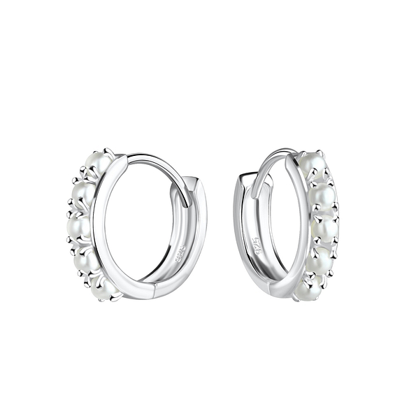 Wholesale 12mm Silver Pearl Huggie Earrings