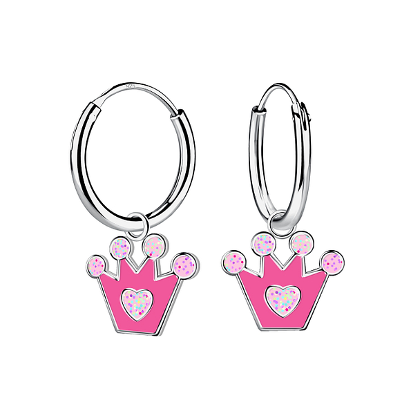 Wholesale Silver Crown Charm Hoop Earrings