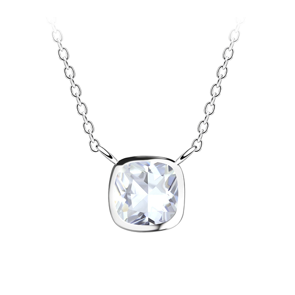 Wholesale 6mm Cushion Cubic Zirconia Silver Necklace