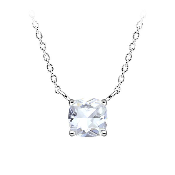 Wholesale 6mm Cushion Cubic Zirconia Silver Necklace