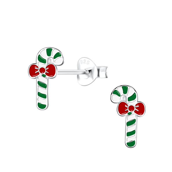 Wholesale Silver Candy Cane Stud Earrings