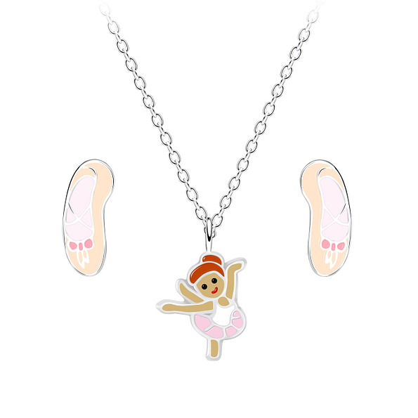 Wholesale Silver Ballerina Necklace and Stud Earrings Set