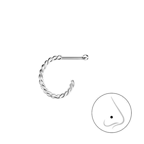 Wholesale Silver Twisted Half Hoop Nose Stud
