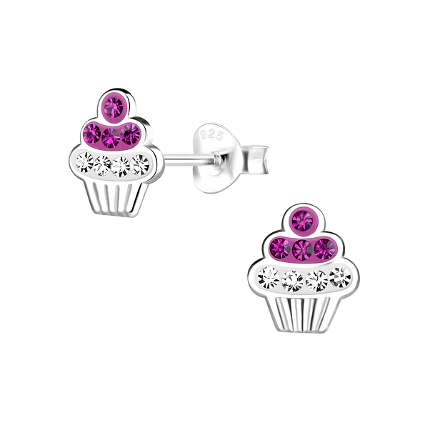 Wholesale Silver Cupcakes Stud Earrings