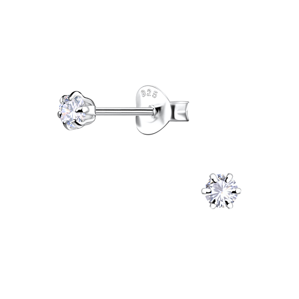 Wholesale 3mm Round Cubic Zirconia Silver Stud Earrings