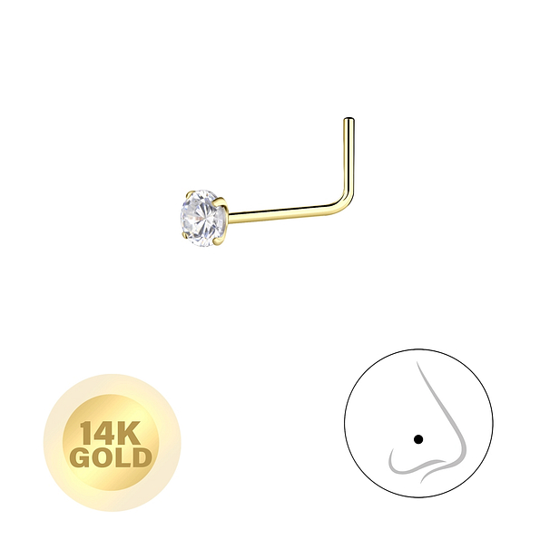 Wholesale 14K Solid Gold - 2.5mm Round Cubic Zirconia Nose Stud