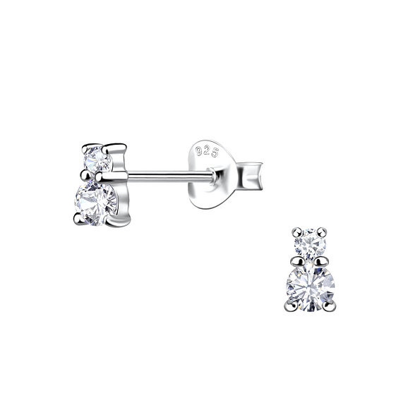 Wholesale Silver Double Stone Stud Earrings