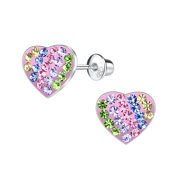 Wholesale Silver Heart Crystal Screw Back Bullet Earrings