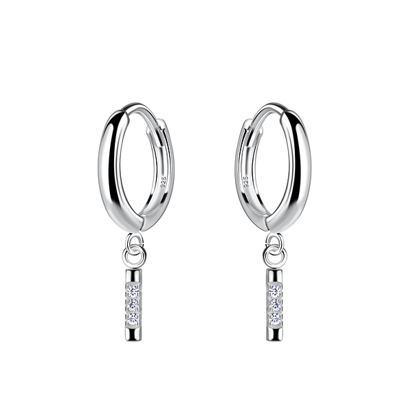 Wholesale Silver Bar Charm Huggie Earrings