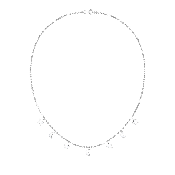 Wholesale Silver Moon and Star Necklace