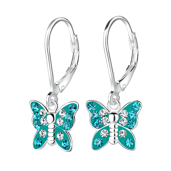Wholesale Silver Butterfly Crystal Lever Back Earrings