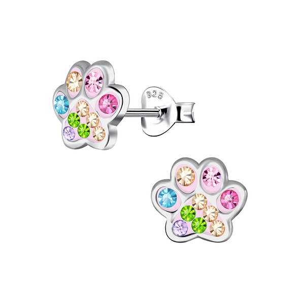 Wholesale Silver Paw Print Stud Earrings