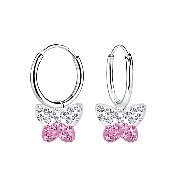 Wholesale Silver Butterfly Crystal Charm Hoop Earrings