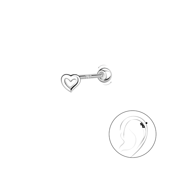 Wholesale Silver Heart Cartilage Stud with Silver Ball Screw Back