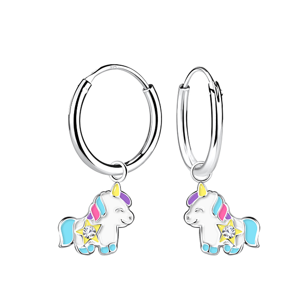 Wholesale Silver Unicorn Charm Hoop Earrings