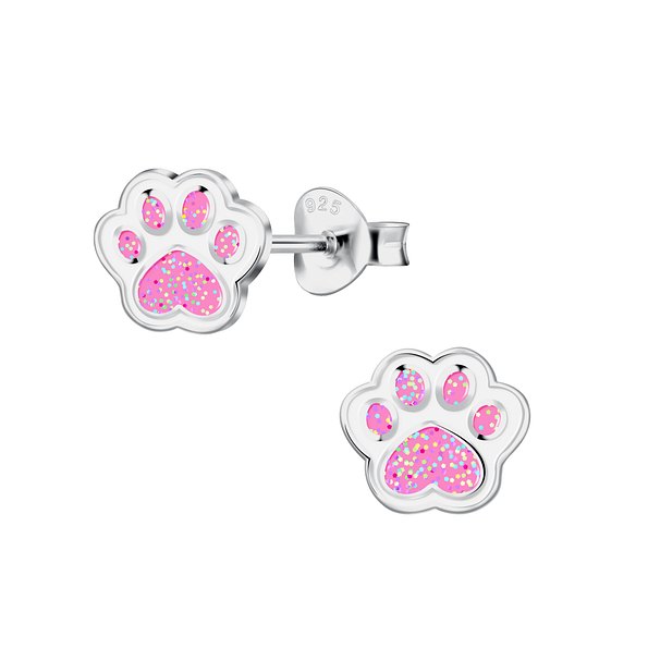 Wholesale Silver Paw Print Stud Earrings