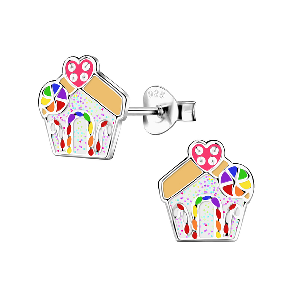 Wholesale Silver Gingerbread House Stud Earrings