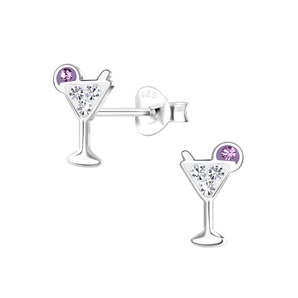 Wholesale Silver Cocktail Glass Stud Earrings