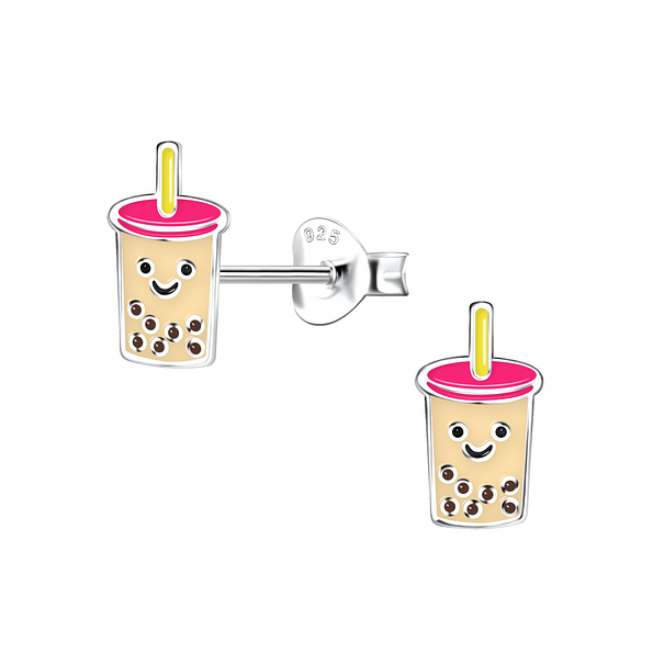 Wholesale Silver Bubble Tea Stud Earrings