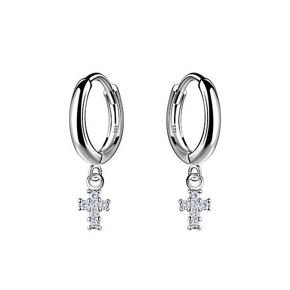 Wholesale Silver Cross Charm Huggie Earrings