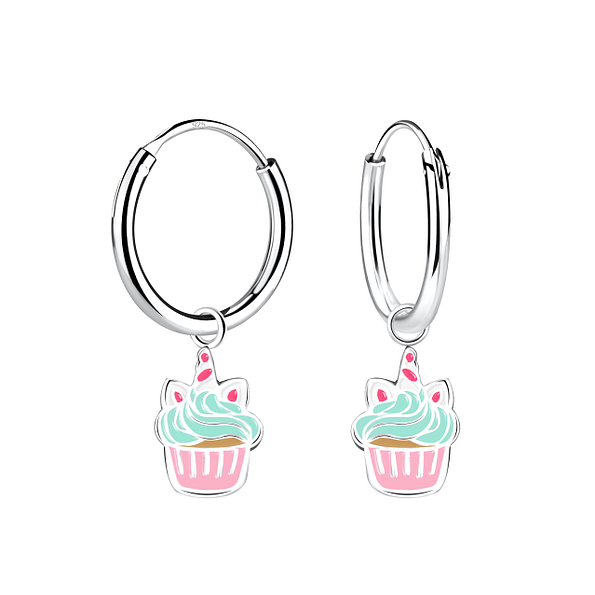 Wholesale Silver Cupcake Charm Hoop Earrings