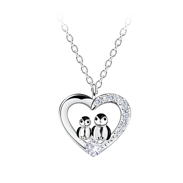 Wholesale Silver Mom and Baby Penguin Necklace